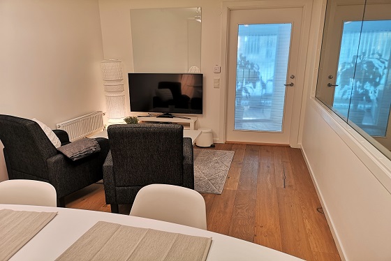 Large lab set up as a living room